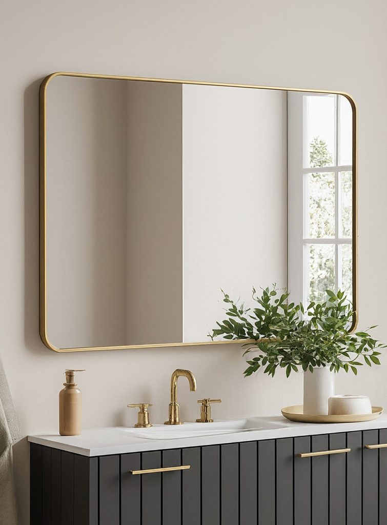 brass frame bathroom mirror